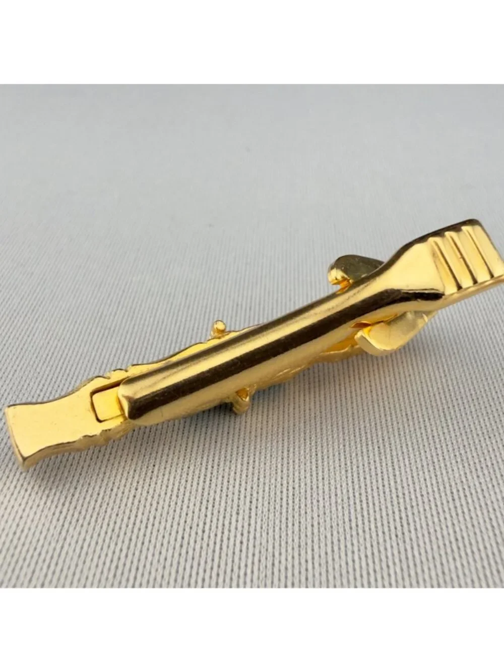 Vintage Gold Tone Green Jade Bamboo Cuff Links Tie Clip Set Wedding Mid Century